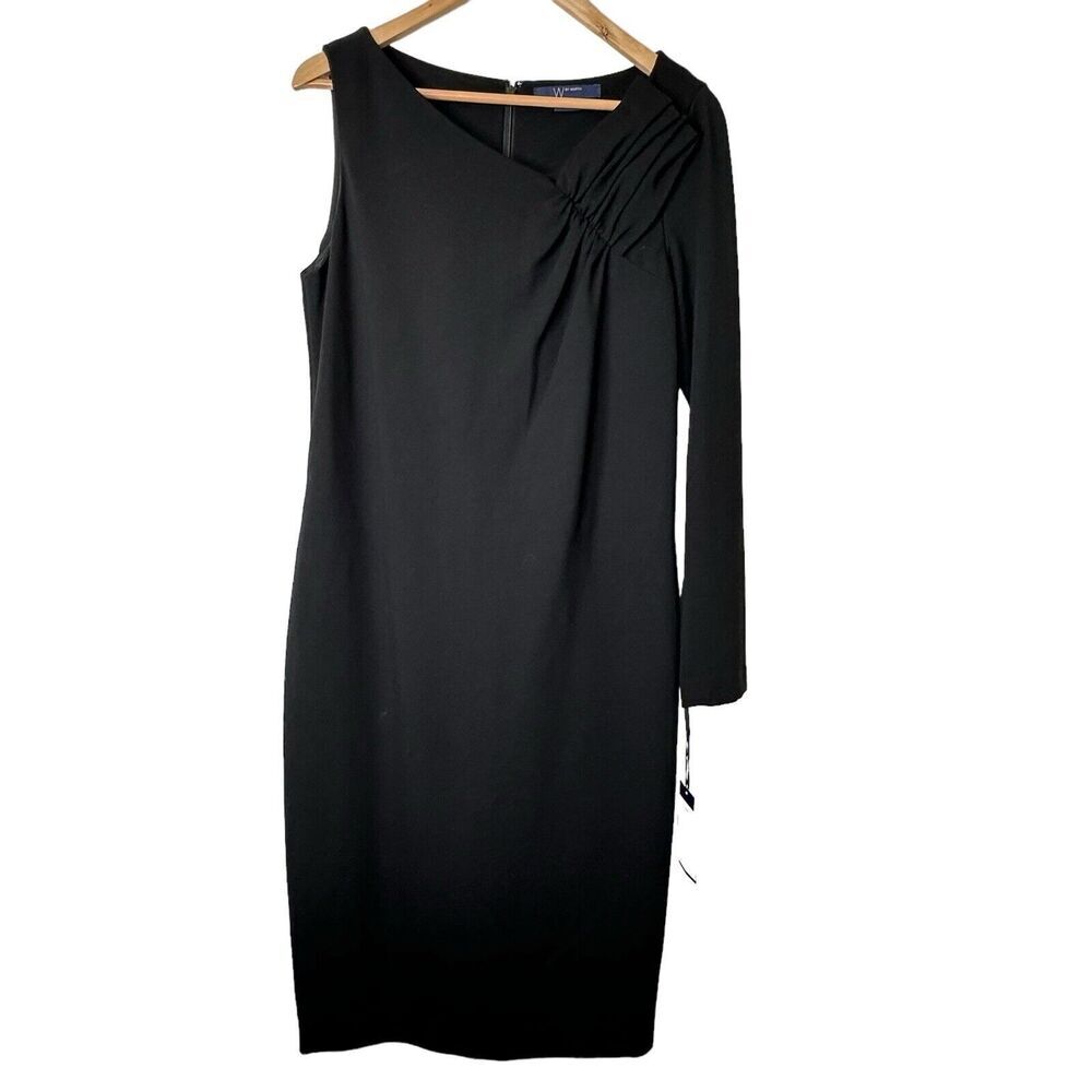 W by Worth Sheath Dress Size 12 Elegant One-shoulder Rayon Nylon Stretch New